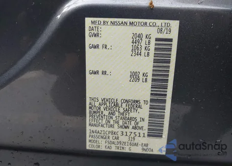 2019 Nissan Leaf Sv from USA, damaged, VIN 1N4AZ1CP8KC317511